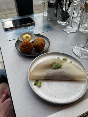 Bitterballen and oyster mushroom pancake   at Rozey in Rotterdam