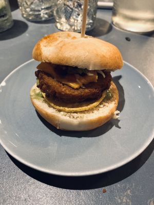 Mexican burger with vegan cheddar at Rozey in Rotterdam