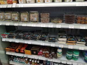 Selection of vegan cheese, chocolates and mayo at Planta in South East London