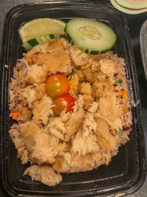 crab fried rice, i added mock chicken as well. THIS WAS BOMB! just ask no egg and it’s vegan! at Bodhi Corner in Baltimore