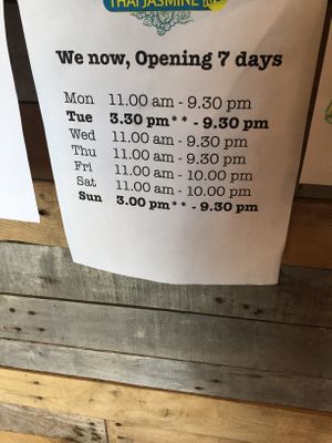 Hours at Thai Jasmine To Go in Point Pleasant Beach