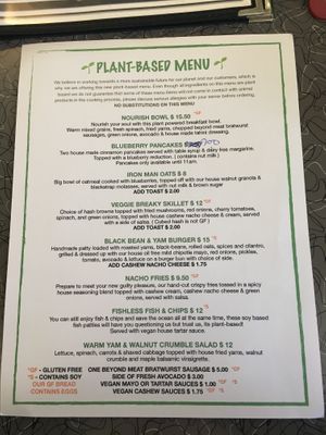 The separate plant-based menu! at Ideal Cafe in Campbell River