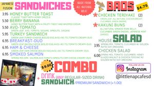 Food Menu at Little Nap Cafe in San Diego