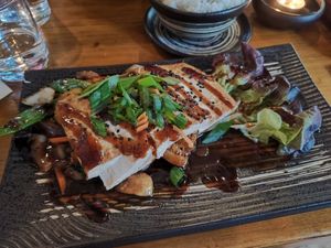 Grilled tofu steak with rice at BANÔI in Freiburg