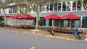 Outdoor seating at Vapiano in Basel