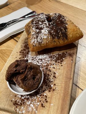 Hazelnut choc filled pastry with choc sorbet   at 48H Pizza & Gnocchi Bar in Elsternwick