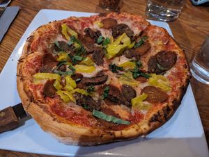 Vegan RPO pizza at The Gate House in Rochester