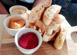 Vegan bread and dips at Old Boundary Hotel in Bendigo
