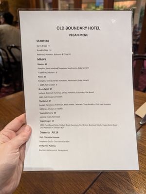 Menu June 24 at Old Boundary Hotel in Bendigo