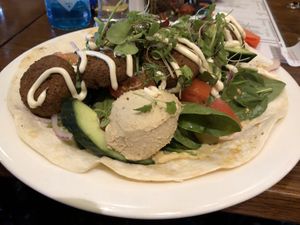 Vegan Falafel souvlaki - missing beetroot hummus  at Old Boundary Hotel in Bendigo