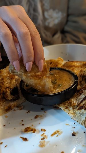 Roti with peanut sauce at Basil Nut in Katoomba