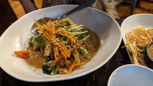Peanut tofu and veggies at Basil Nut in Katoomba