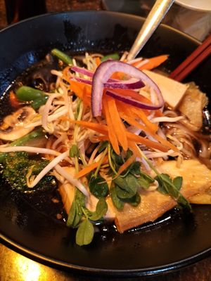 5 spice noodle soup - super fresh vegetables at Basil Nut in Katoomba
