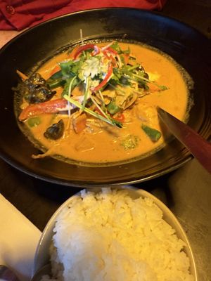 Vegan Curry and rice  at Basil Nut in Katoomba
