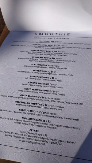 Smoothie menu at Jally's in Camden