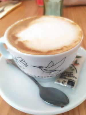 Café con leche de avena at Caledonia Coffee in Salamanca