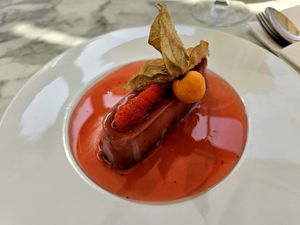 Macadamia cheesecake with strawberries and lime at Sailor's Rest in Limassol