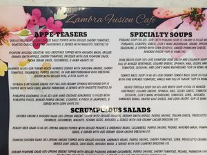 Menu at Zambra Fusion Cafe in Corpus Christi