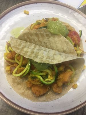 Vegan tacos w salsa verde at Zambra Fusion Cafe in Corpus Christi