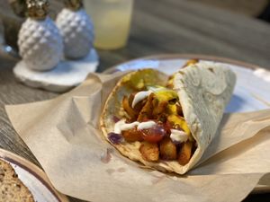 Spicy Shawarma pita  at Zambra Fusion Cafe in Corpus Christi