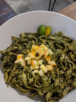 Mushroom Tomato Vegan Pesto Fettucini at Full Lotus in Coron