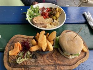 Salad bowl & beetroot burger - yum  at Y Garreg in Penrhyndeudraeth