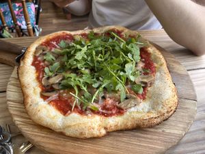 Mushroom & goats cheese pizza (without goats cheese…)  at Y Garreg in Penrhyndeudraeth