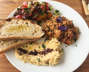 Turkish style tofu with sourdough at Y Garreg in Penrhyndeudraeth