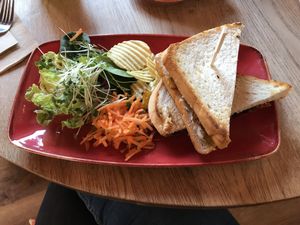 Tandoori vegetable toastie (vegan) at Stacks Coffee House and Bistro in Wick