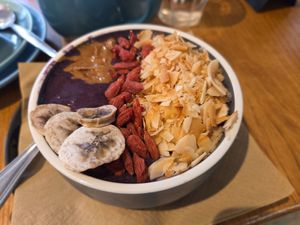 Acai bowl with almond butter at Urban Angel in Edinburgh