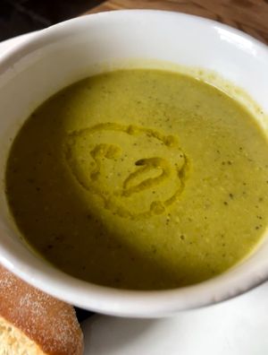 Pea and mint soup with a side of fresh bread  at The Lewiston Loch Ness Inn in Drumnadrochit