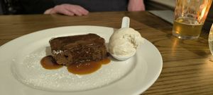 Dessert: biscoff cake with ice cream at The Lewiston Loch Ness Inn in Drumnadrochit