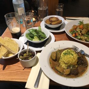 Garlic bread, roasted potatoes, Asian style special and superfoods salad. at The Lewiston Loch Ness Inn in Drumnadrochit