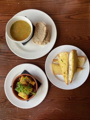 Soup, garlic bread and polenta fries  at The Lewiston Loch Ness Inn in Drumnadrochit