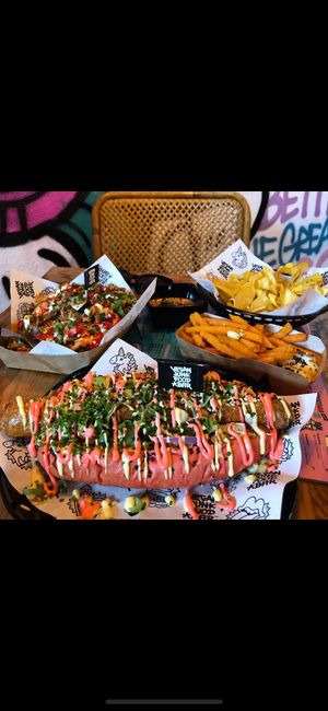 Vegan hotdog and sweet potatoe fries at Vegan Junk Food Bar  - Rotterdam in Rotterdam