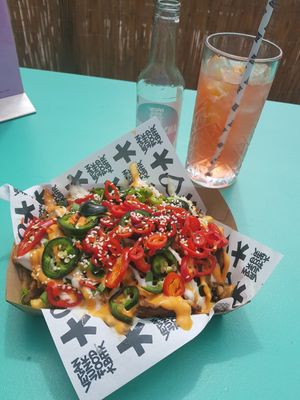 Kapsalon met kombucha at Vegan Junk Food Bar  - Rotterdam in Rotterdam