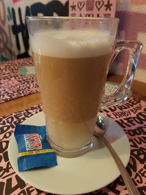Latte macchiato with oat milk at Vegan Junk Food Bar  - Rotterdam in Rotterdam