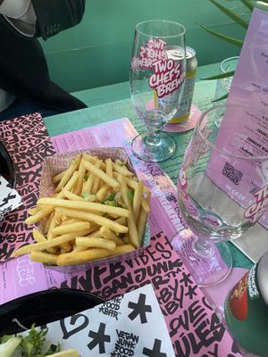 Fries and beer  at Vegan Junk Food Bar  - Rotterdam in Rotterdam