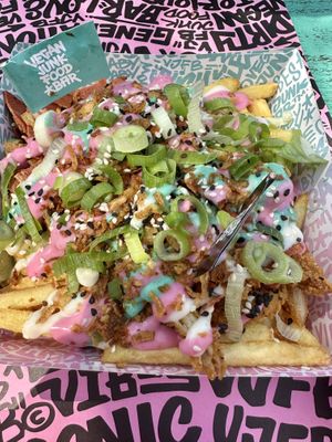 Iconic rainbow (with chicken strips)  at Vegan Junk Food Bar  - Rotterdam in Rotterdam