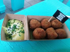 Bitterballen with mustard at Vegan Junk Food Bar  - Rotterdam in Rotterdam