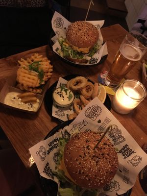 Mac Cruelty Free, waffle fries and calamari  at Vegan Junk Food Bar  - Rotterdam in Rotterdam