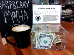 Firestorm is tip-free! All prices on the menu include service, freeing up our counter for the collection of funds for nonprofits, like the Goat Mountain Farm Sanctuary. at Firestorm Books & Coffee in Asheville