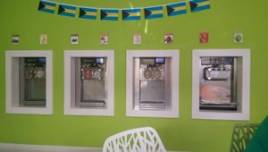 Only the two machines on the right are non-dairy/vegan flavors! Flavors vary at Island Yogurt in Grand Bahama