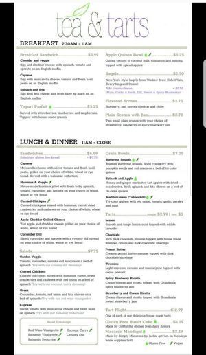 Menu at Tea & Tarts in Bangor