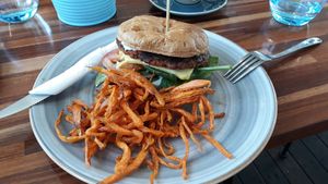 The V burger at Bayside Barista in Rockingham