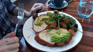 Veggies on toast with avocado instead of fetta at Bayside Barista in Rockingham