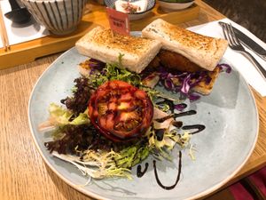 Omnipork sandwiches with salad  at YEARS 素年 in Kowloon