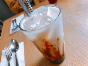 Black sugar quinoa oat milk drink at YEARS 素年 in Kowloon