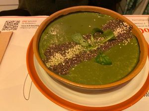 Mushroom and potatoes soup at Sanissimo - Gran Via in Madrid