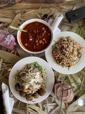 Falafel plate and other dishes at Ashoka Vegan in Koh Phangan